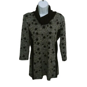 Brochure Knit Sweater/Tunic  with Turtleneck Black Gray Stars S